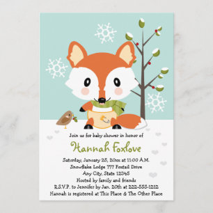Winter Baby Fox in Diapers Baby Shower Invitation