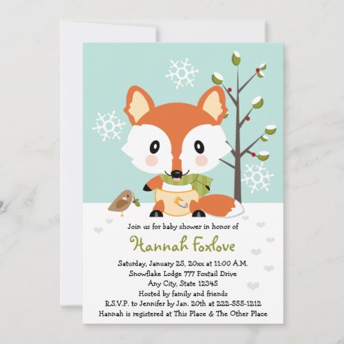 Winter Baby Fox in Diapers Baby Shower Invitation