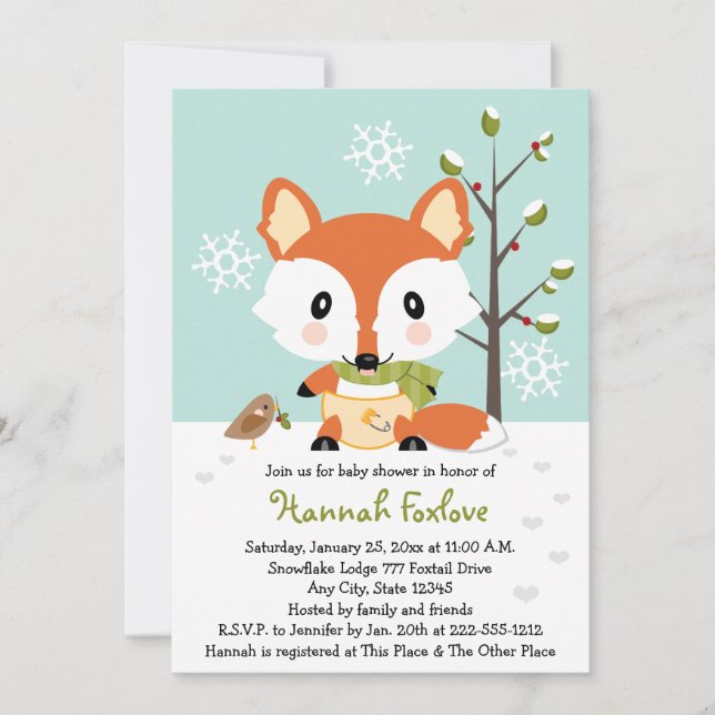 Winter Baby Fox in Diapers Baby Shower Invitation (Front)