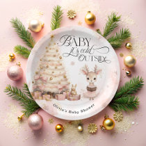 Winter Baby Girl Deer Baby Shower Paper Plates