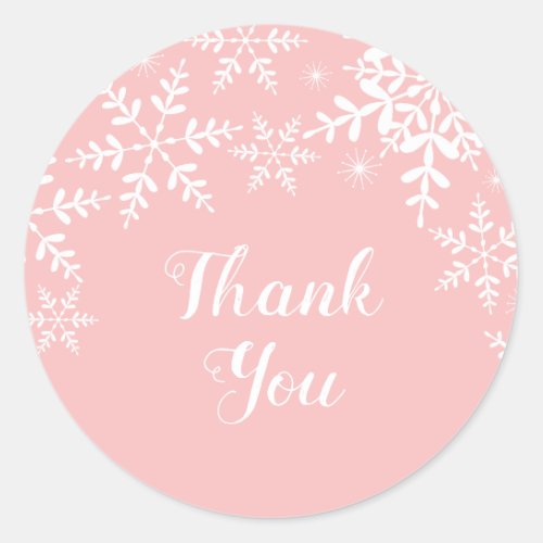 Winter Baby Girl Shower Pink Snowflakes Classic Round Sticker