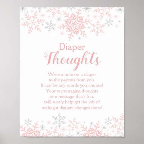 Winter Baby Girl Shower Snowflakes Diaper Thoughts Poster