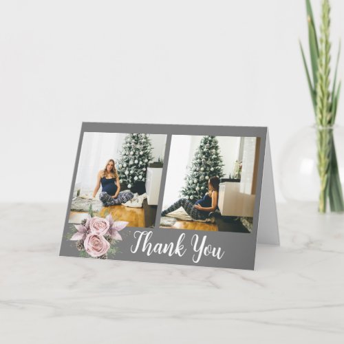 Winter baby in bloom 2 photo baby shower thank you card