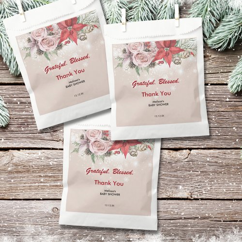 Winter baby in bloom grateful blessed thank you favor bag