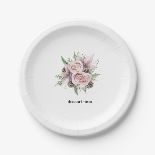 Winter baby in bloom pink floral poinsettia paper plates