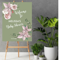 Winter baby in bloom pink poinsettia welcome sign