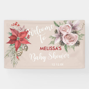 Winter baby in bloom poinsettia pinecones welcome banner
