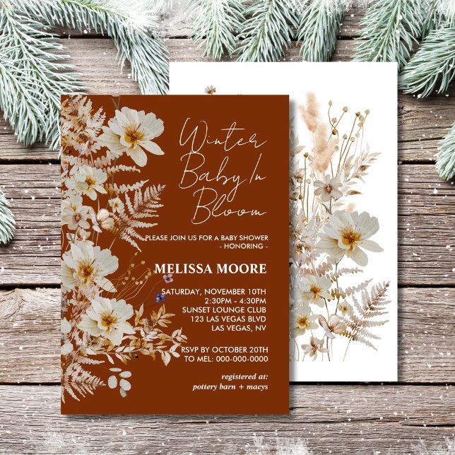 Winter baby in bloom wildflower rustic baby shower invitation (Creator Uploaded)