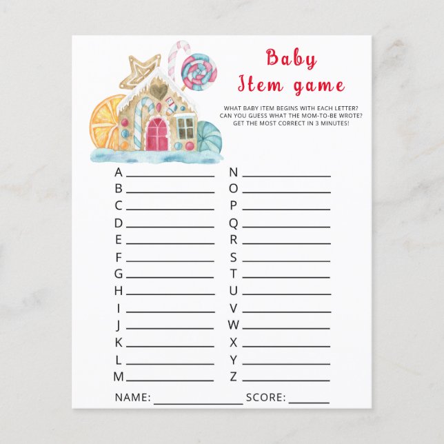 Winter Baby Item Game. Baby Shower Game (Front)