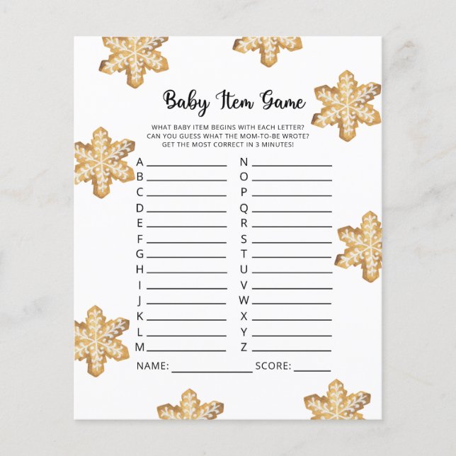 Winter Baby Item Game. Baby Shower Game (Front)