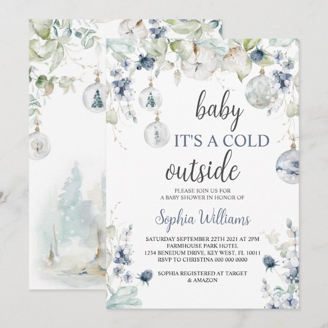 Winter Baby It's A Cold Outside Shower Invitation (Front/Back)