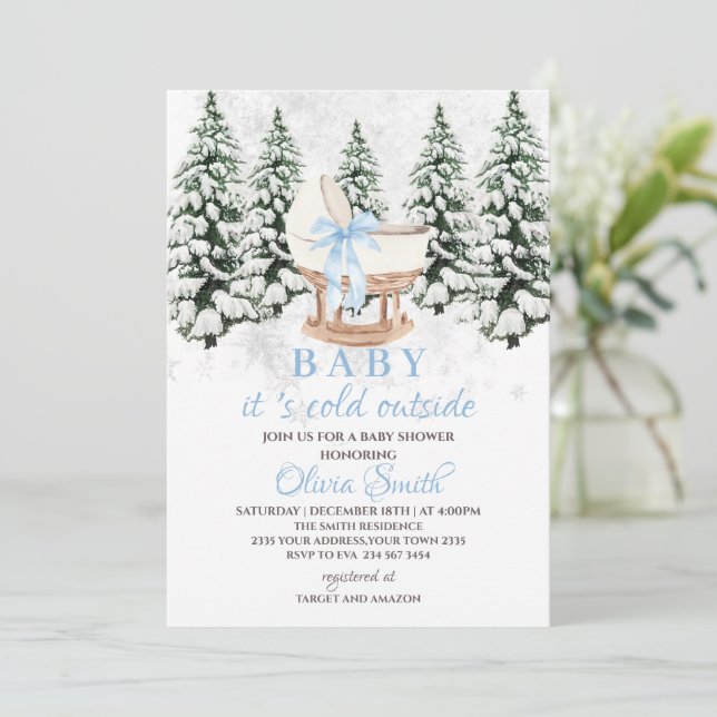 Winter Baby It's Cold Outside Baby Shower Invitation (Standing Front)
