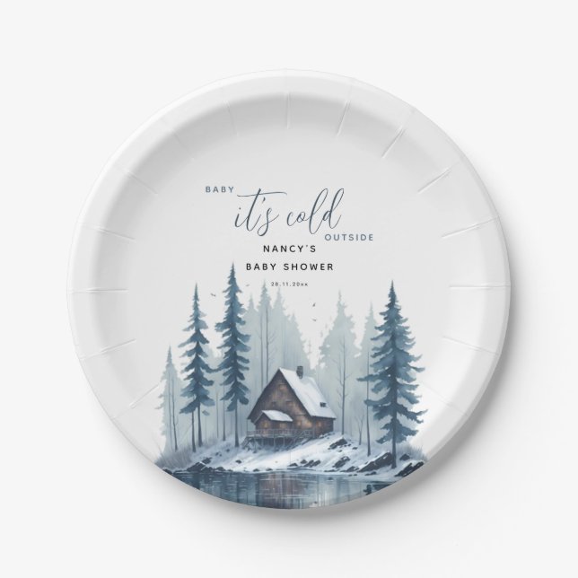 Winter Baby It's Cold Outside Baby Shower  Paper Plates (Front)