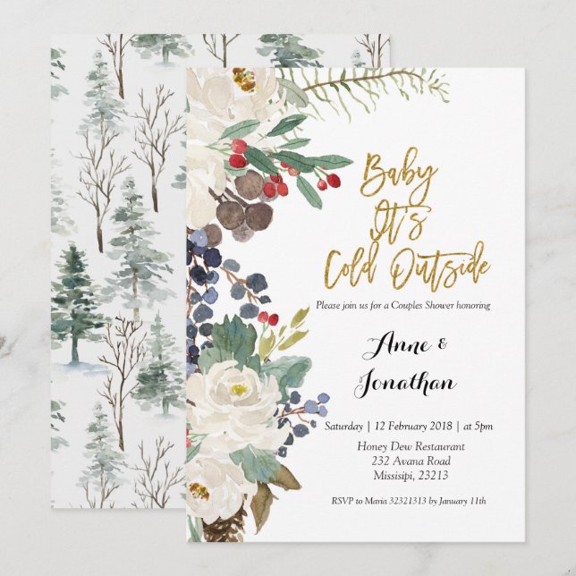 Winter Baby Its Cold Outside couple shower invite (Front/Back)