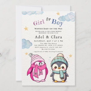 Winter Baby on the Way Winter Penguin Baby Shower  Invitation
