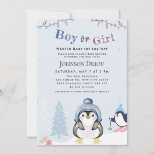 Winter Baby on the Way Winter Penguin Baby Shower Invitation