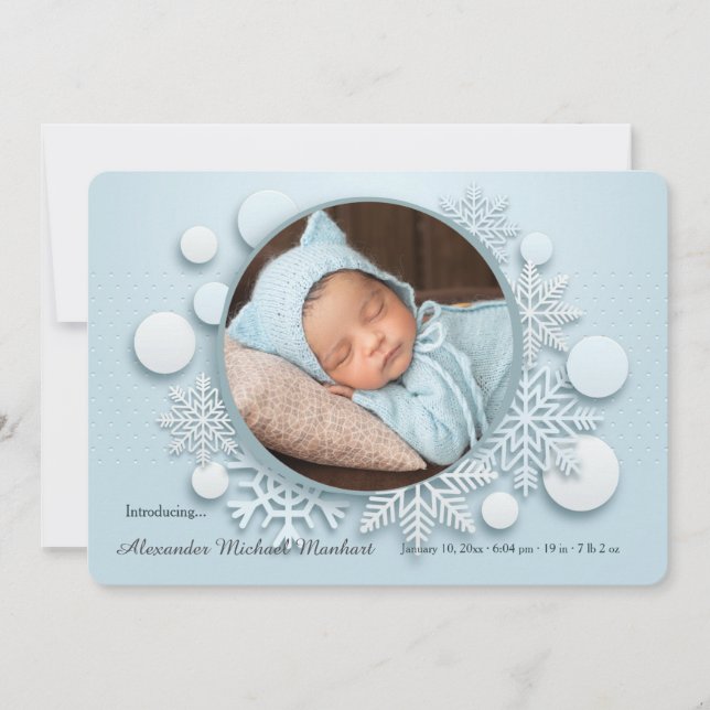 Winter Baby Photo Birth Announcement Blue (Front)
