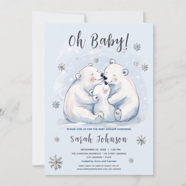 Winter Baby Polar Bear Family Baby Shower  Invitation (Front)