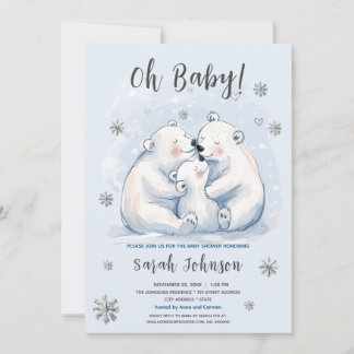 Winter Baby Polar Bear Family Baby Shower Invitation