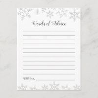 Winter Baby Shower Advice Card Silver Snowflakes