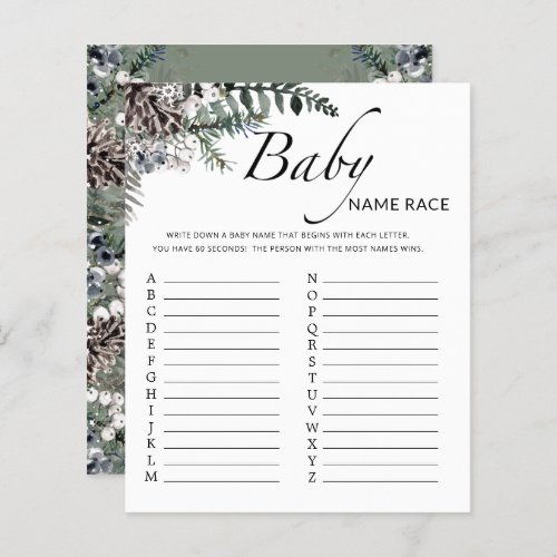 Winter baby shower baby name race game