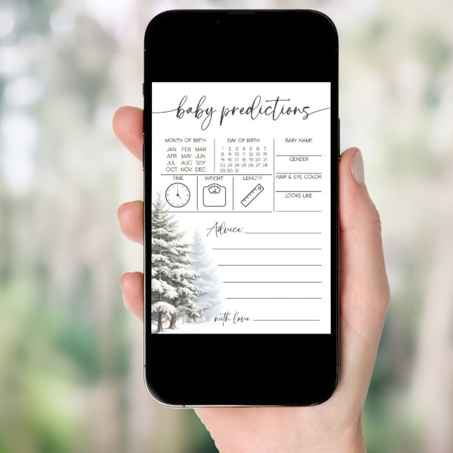 Winter Baby Shower Baby Predictions Advice Card (Front Digital)