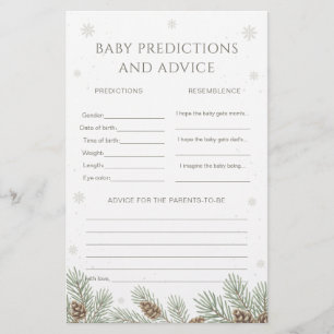 Winter Baby Shower Baby Predictions & Advice Game