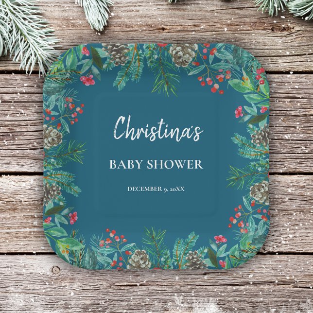 Winter Baby Shower Blue Paper Plates (Creator Uploaded)
