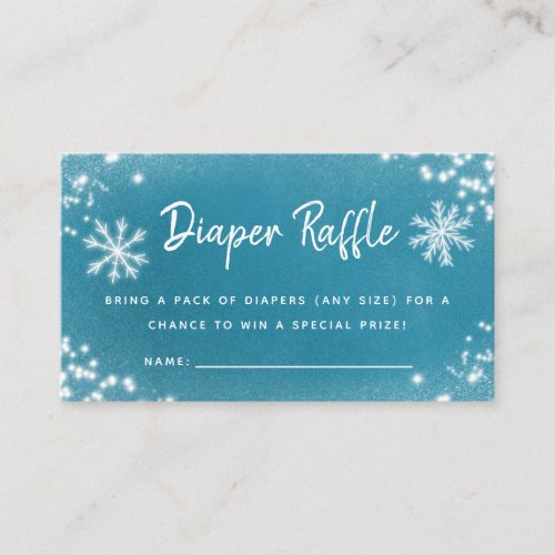 Winter Baby Shower Blue Snow Diaper Raffle Ticket Enclosure Card