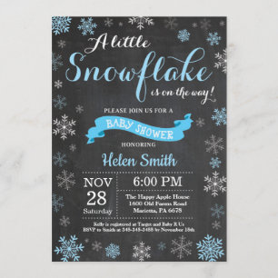 Winter Baby Shower Blue Snowflake Chalkboard Invitation