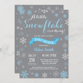 Winter Baby Shower Blue White and Gray Snowflake Invitation (Front/Back)
