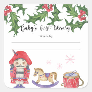 Winter baby Shower bookplate, books for baby Square Sticker
