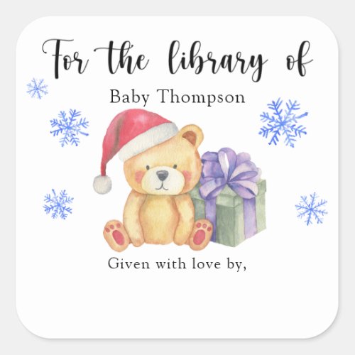 Winter Baby Shower bookplate books for baby Square Sticker