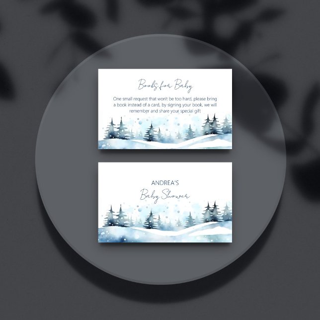 Winter baby shower books for baby enclosure card (Winter baby shower books for baby enclosure card snowy pines arctic winter books request card)