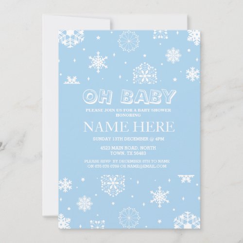 Winter Baby Shower Boy Blue Snowflake Invite
