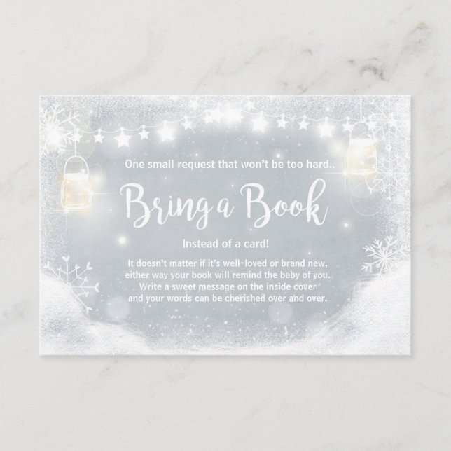 Winter Baby Shower Bring a book Snow Rustic Gray Enclosure Card (Front)