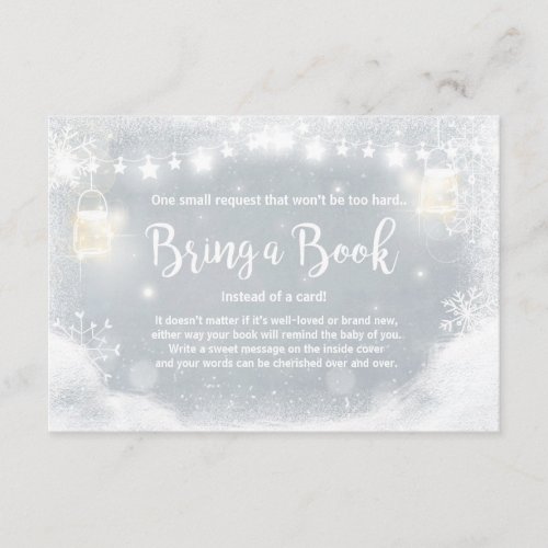 Winter Baby Shower Bring a book Snow Rustic Gray Enclosure Card
