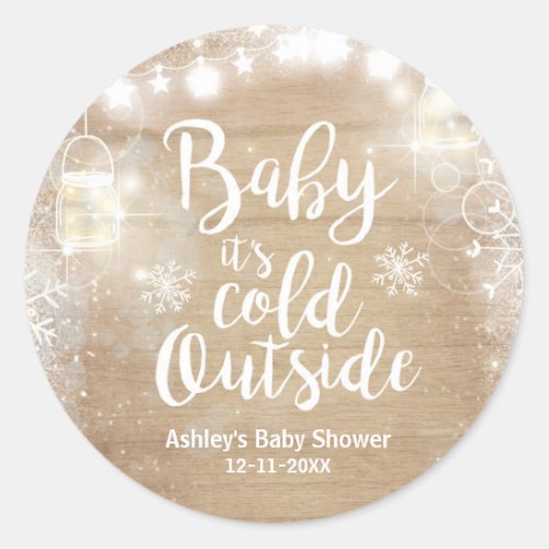 Winter Baby shower Cold outside jar sticker Rustic