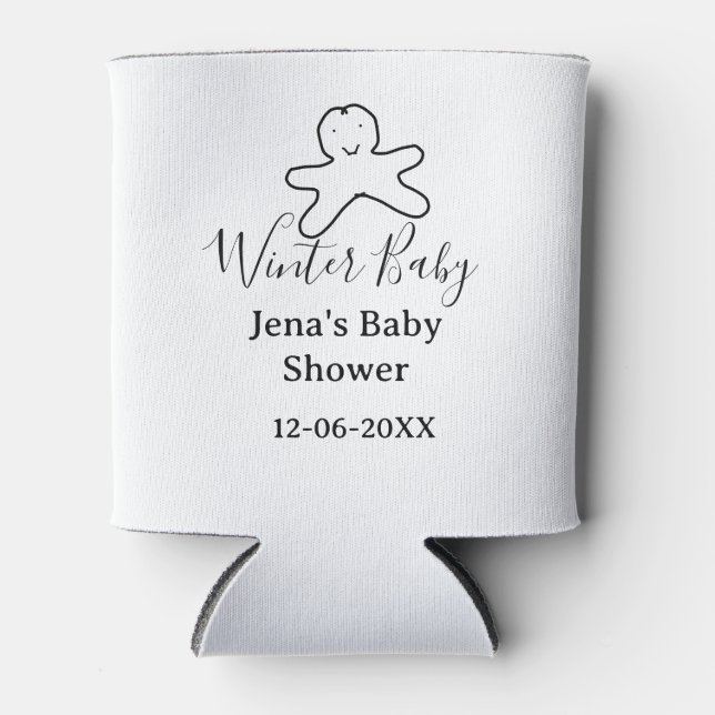 Winter baby shower cookie black scribble hand-draw can cooler (Front)