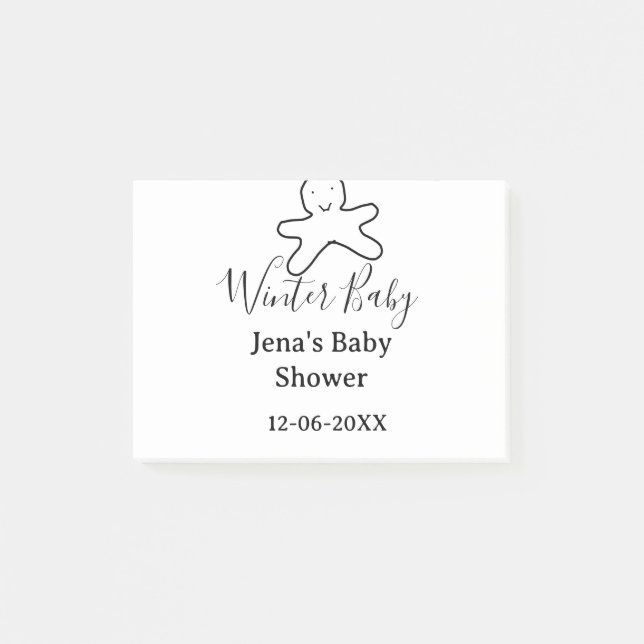 Winter baby shower cookie black scribble hand-draw post-it notes (Front)