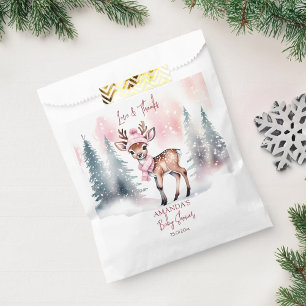 Winter baby shower cute deer pink thank you favor bag
