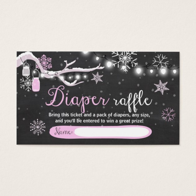 Winter Baby Shower Diaper Raffle Invitation Pink Girl
