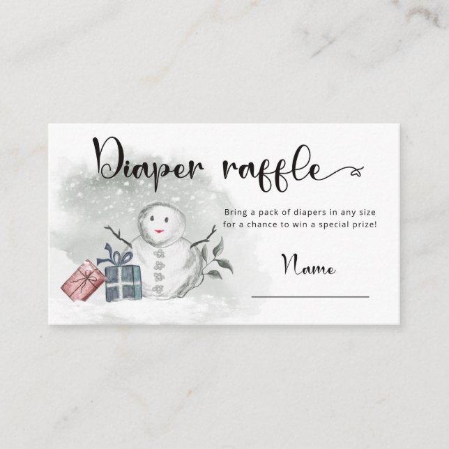 Winter baby shower diaper raffle enclosure card (Front)