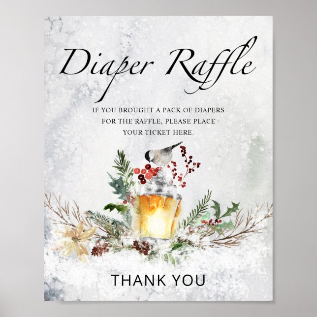 Winter baby shower diaper raffle sign (Front)