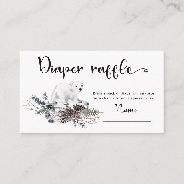 Winter baby shower diaper raffle ticket enclosure card (Front)