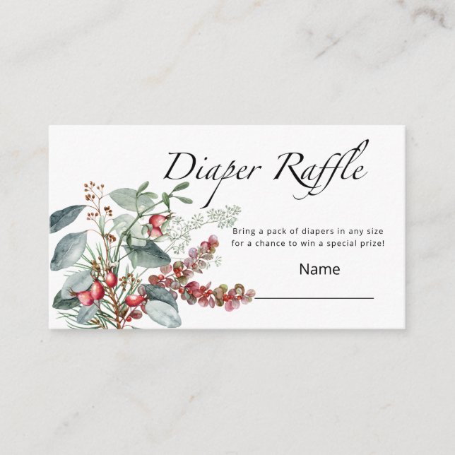 Winter baby shower diaper raffle ticket enclosure  card (Front)