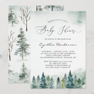 Winter Baby Shower Elegant Chic Forest Pine Trees Invitation