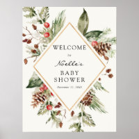 Winter Baby Shower Evergreen Poinsettia Welcome Po Poster