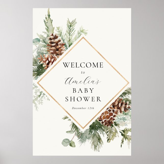 Winter Baby Shower Evergreen Welcome Poster (Front)
