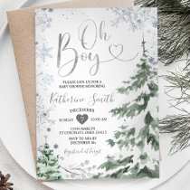 Winter Baby Shower Forest Silver Snowflakes Invitation